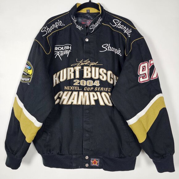 Vintage Y2K JH Design Kurt Busch 2004 Nascar Mens Large Long Sleeve Jacket - Picture 1 of 10